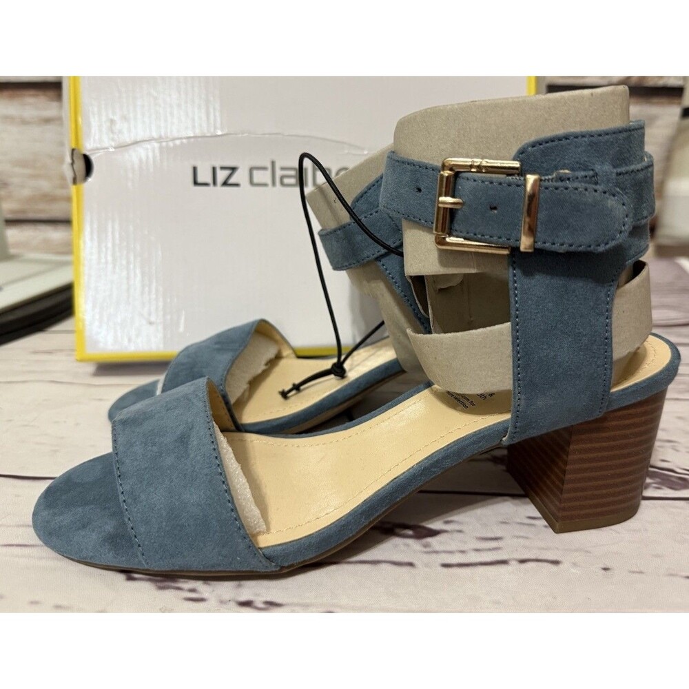 Liz Claiborne Eclipse Women's Blue Textile Size 8.5 M 2.5” Block Heel Sandals